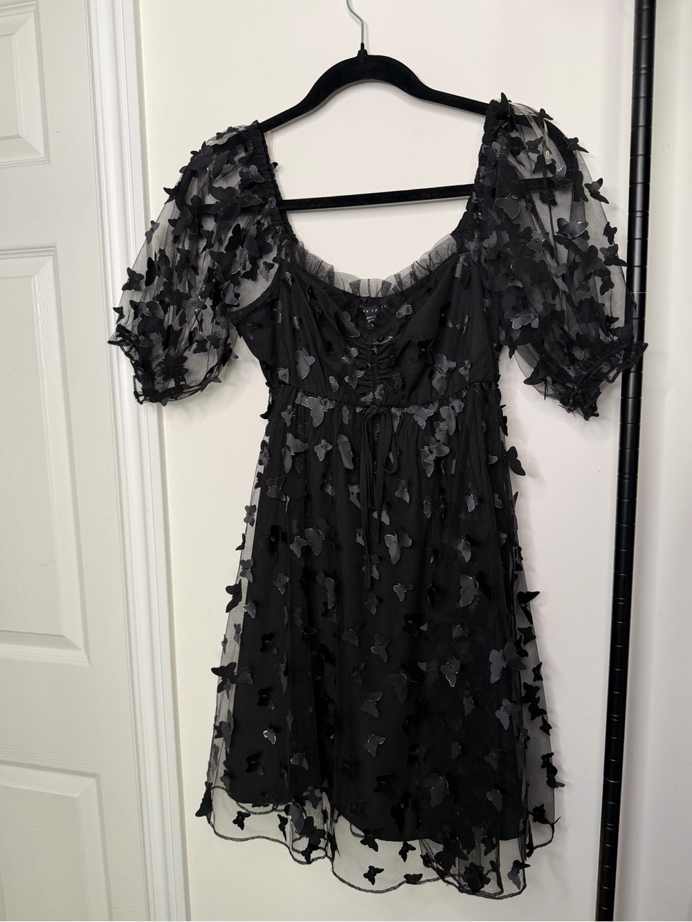 Black Butterfly Appliqué Mini Dress